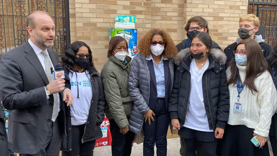 ASSEMBLYWOMAN YUDELKA TAPIA ,HAITIAN NURSES MARITINE VICIERE AND JEAN PIERE , STUDENTS OF RAMAZ LED BY RABBI CHAIM STEINMETZ